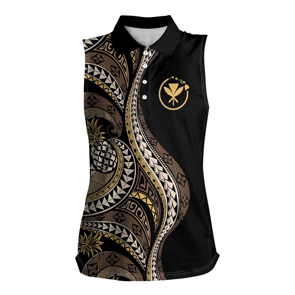 Hawaii Pineapple Brown Tribal Pattern Women Sleeveless Polo Shirt LT01 Female Brown - Polynesian Pride