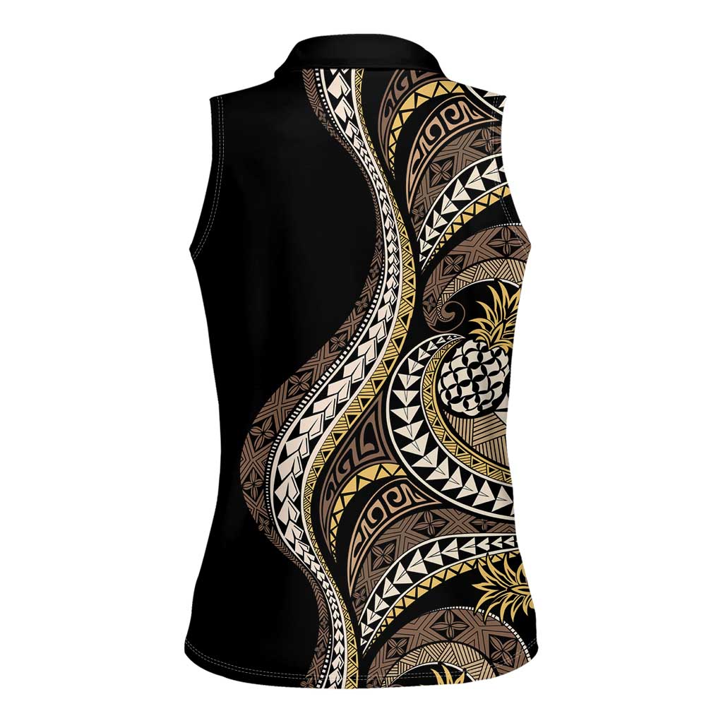 Hawaii Pineapple Brown Tribal Pattern Women Sleeveless Polo Shirt LT01 - Polynesian Pride