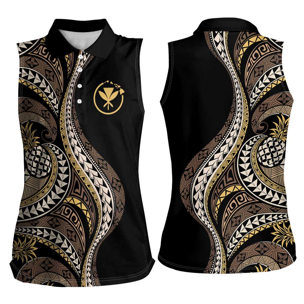 Hawaii Pineapple Brown Tribal Pattern Women Sleeveless Polo Shirt LT01 - Polynesian Pride