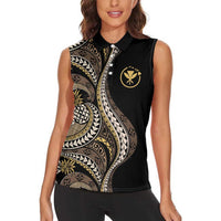 Hawaii Pineapple Brown Tribal Pattern Women Sleeveless Polo Shirt LT01 - Polynesian Pride