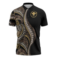 Hawaii Pineapple Brown Tribal Pattern Zipper Polo Shirt LT01 Brown - Polynesian Pride