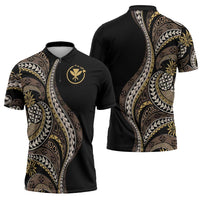 Hawaii Pineapple Brown Tribal Pattern Zipper Polo Shirt LT01 - Polynesian Pride