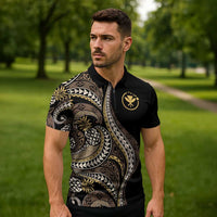 Hawaii Pineapple Brown Tribal Pattern Zipper Polo Shirt LT01 - Polynesian Pride