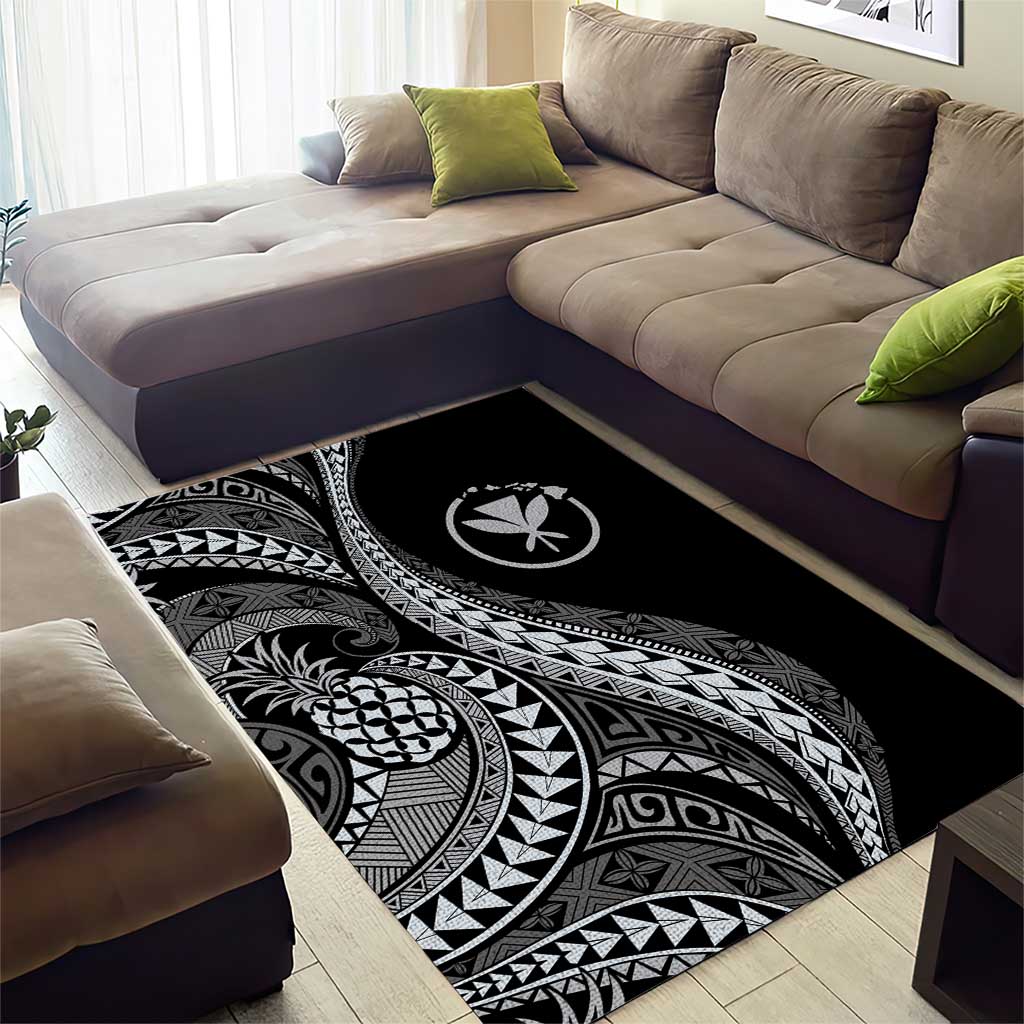 Hawaii Pineapple Gray Scale Tribal Pattern Area Rug - Polynesian Pride