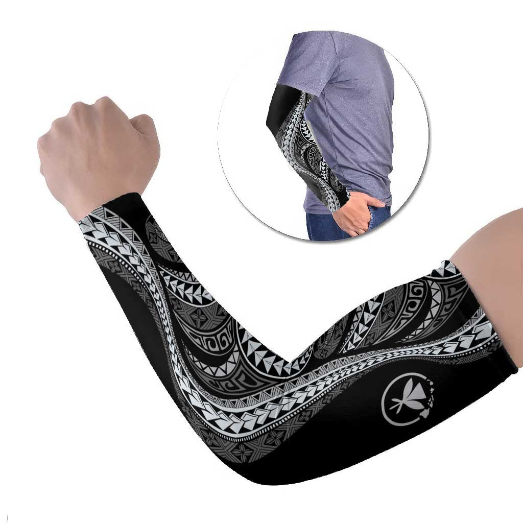 Hawaii Pineapple Gray Scale Tribal Pattern Arm Sleeves LT01 Set of 2 Black - Polynesian Pride