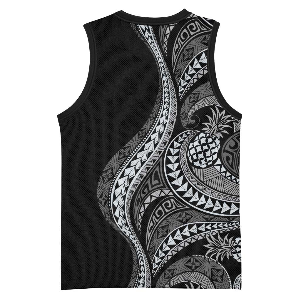 Hawaii Pineapple Gray Scale Tribal Pattern Basketball Jersey LT01 - Polynesian Pride