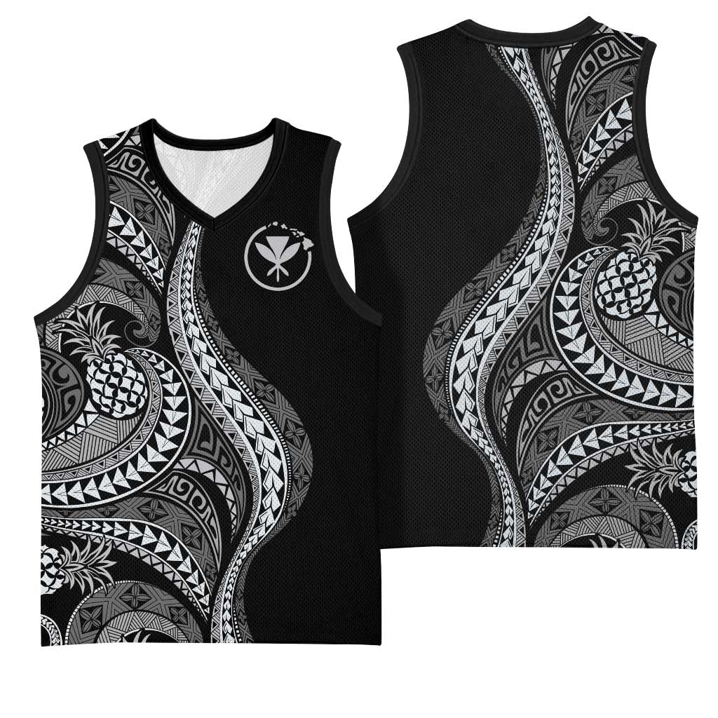 Hawaii Pineapple Gray Scale Tribal Pattern Basketball Jersey LT01 - Polynesian Pride