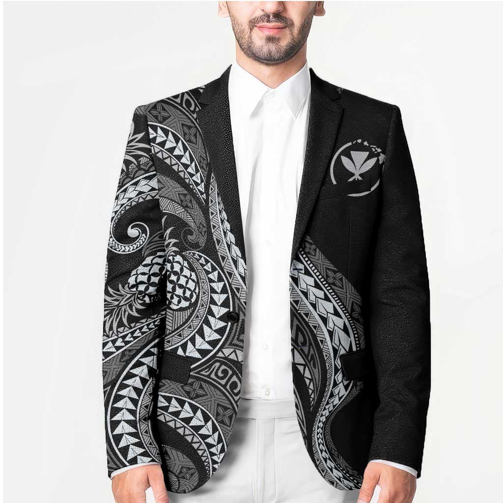 Hawaii Pineapple Gray Scale Tribal Pattern Blazer - Polynesian Pride