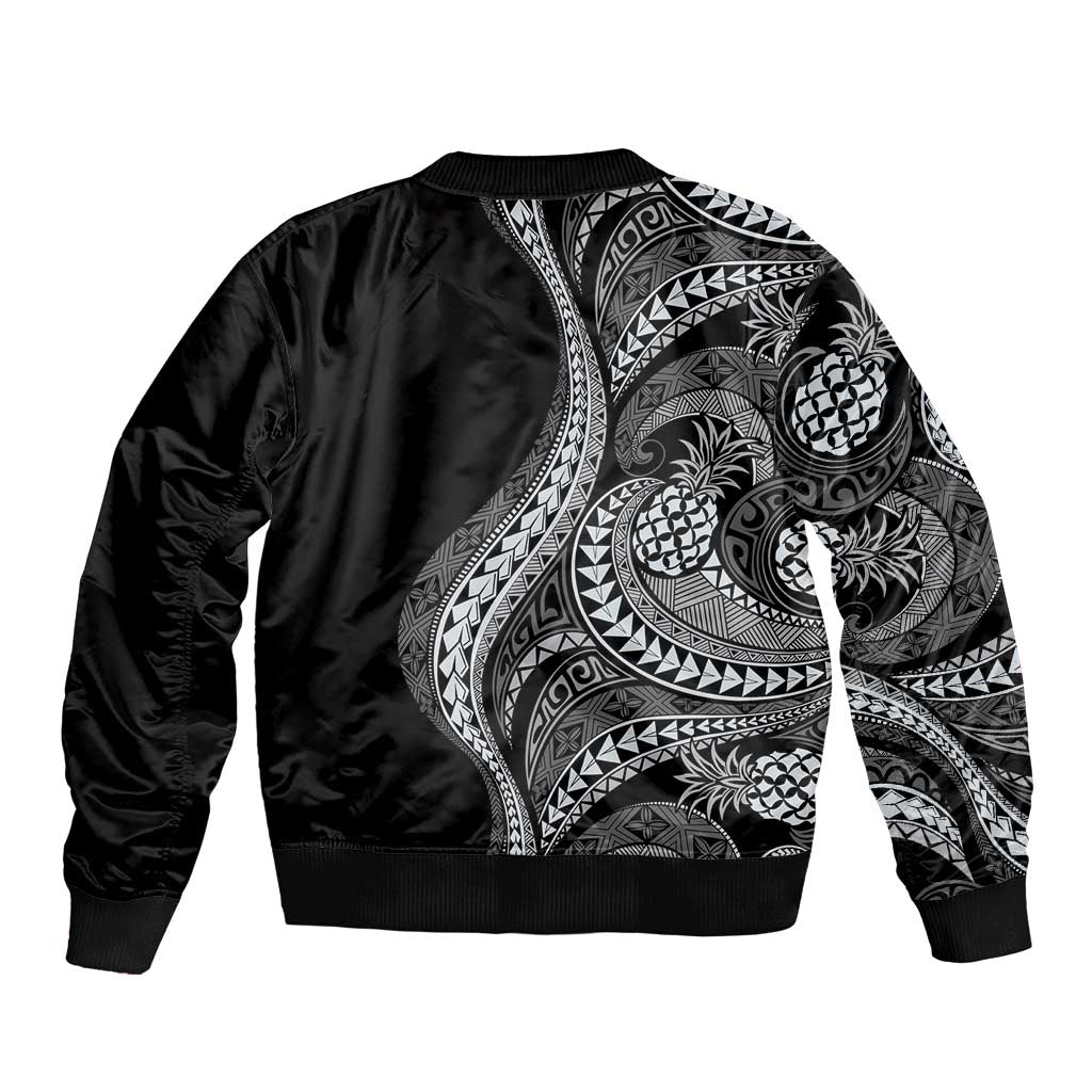 Hawaii Pineapple Gray Scale Tribal Pattern Bomber Jacket - Polynesian Pride