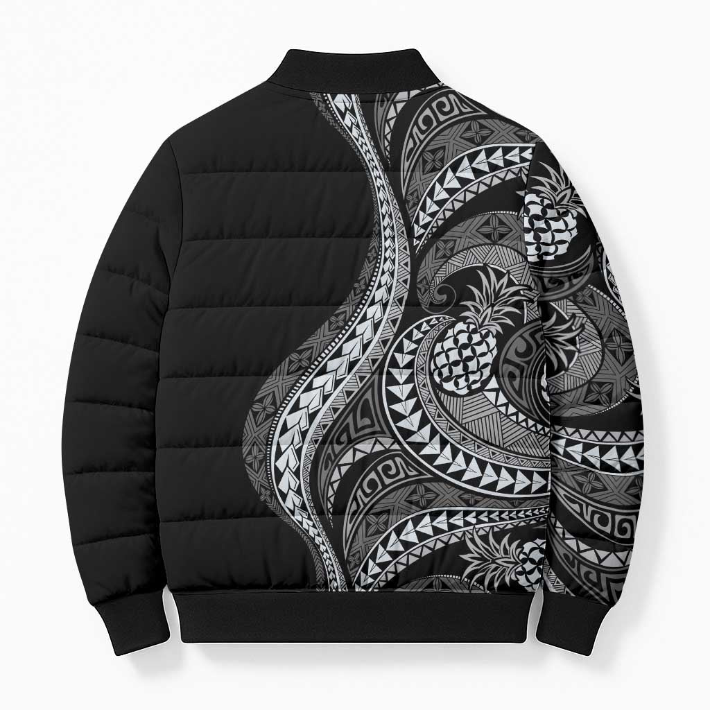 Hawaii Pineapple Gray Scale Tribal Pattern Bomber Puffer Jacket LT01 - Polynesian Pride