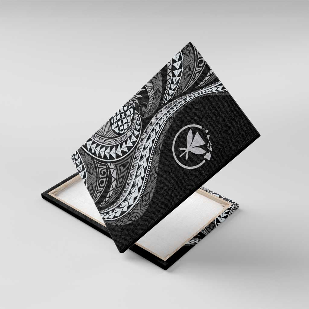 Hawaii Pineapple Gray Scale Tribal Pattern Canvas Wall Art LT01 With Frame Black - Polynesian Pride