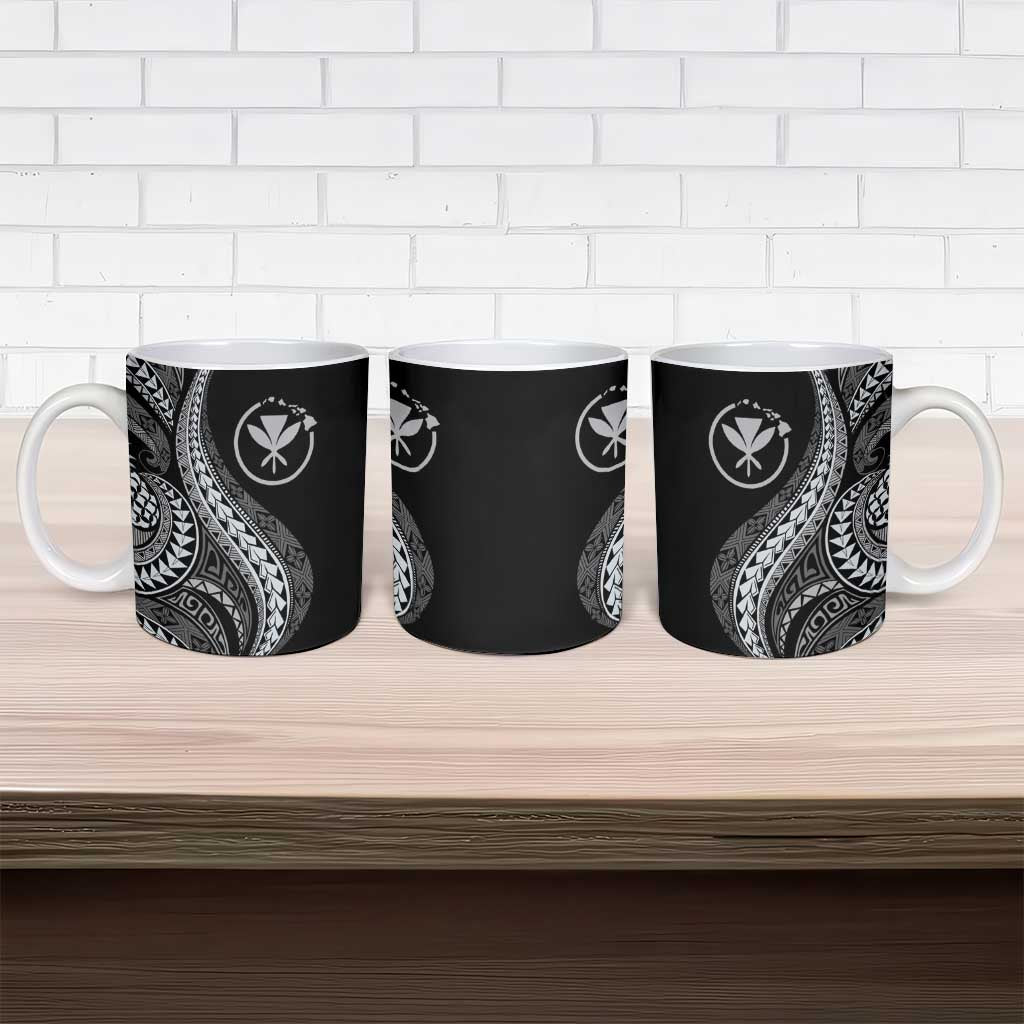 Hawaii Pineapple Gray Scale Tribal Pattern Ceramic Mug - Polynesian Pride