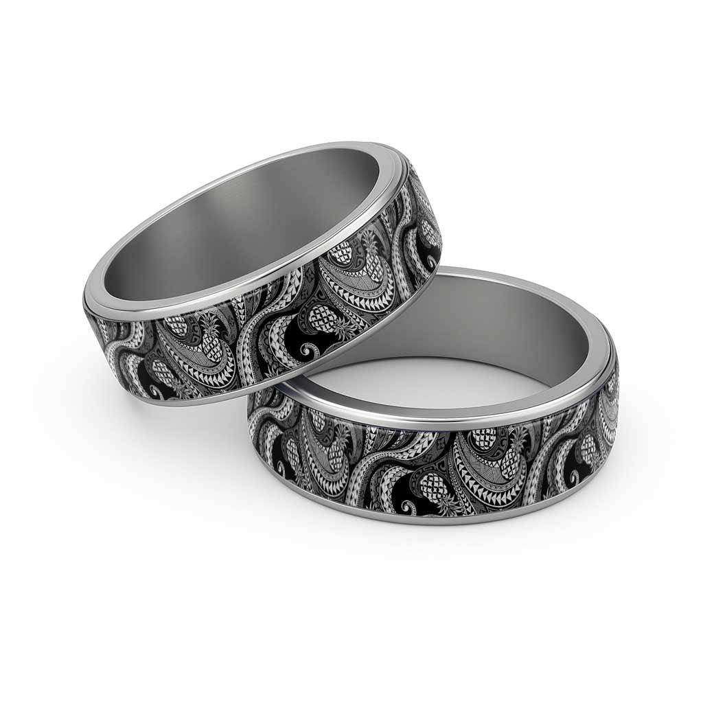 Hawaii Pineapple Gray Scale Tribal Pattern Classic Ring - Polynesian Pride