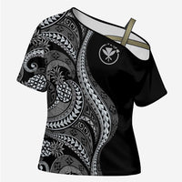 Hawaii Pineapple Gray Scale Tribal Pattern Cross Shoulder Shirt - Polynesian Pride