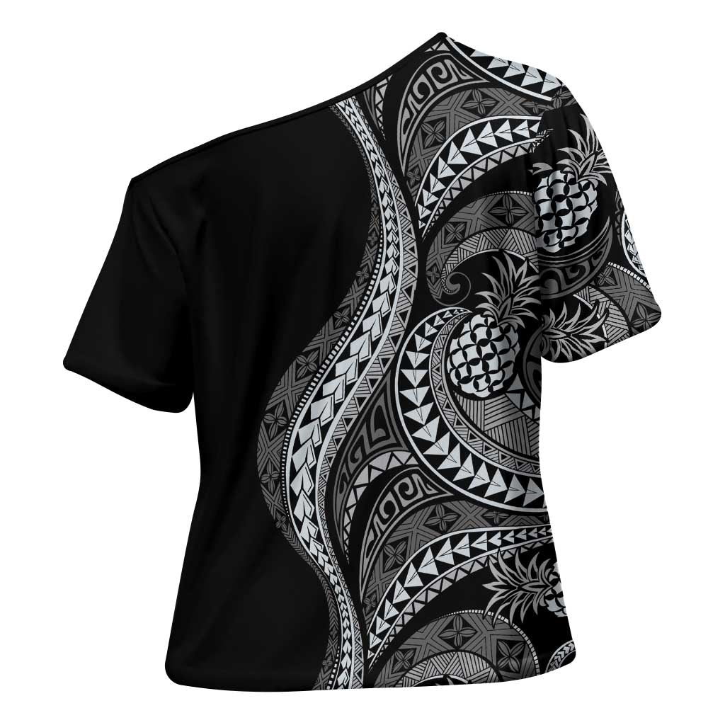 Hawaii Pineapple Gray Scale Tribal Pattern Cross Shoulder Shirt - Polynesian Pride