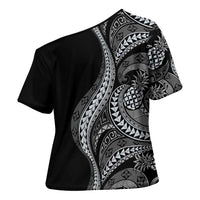 Hawaii Pineapple Gray Scale Tribal Pattern Cross Shoulder Shirt - Polynesian Pride