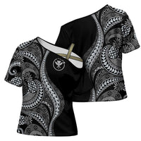Hawaii Pineapple Gray Scale Tribal Pattern Cross Shoulder Shirt - Polynesian Pride