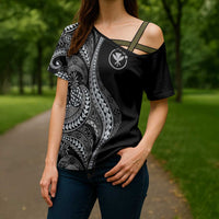 Hawaii Pineapple Gray Scale Tribal Pattern Cross Shoulder Shirt - Polynesian Pride