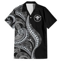 Hawaii Pineapple Gray Scale Tribal Pattern Family Matching Off The Shoulder Long Sleeve Dress and Hawaiian Shirt - Polynesian Pride