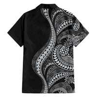 Hawaii Pineapple Gray Scale Tribal Pattern Family Matching Off Shoulder Maxi Dress and Hawaiian Shirt - Polynesian Pride