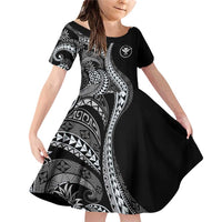 Hawaii Pineapple Gray Scale Tribal Pattern Family Matching Off Shoulder Short Dress and Hawaiian Shirt - Polynesian Pride