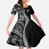 Hawaii Pineapple Gray Scale Tribal Pattern Family Matching Puletasi and Hawaiian Shirt LT01 Daughter's Dress Black - Polynesian Pride