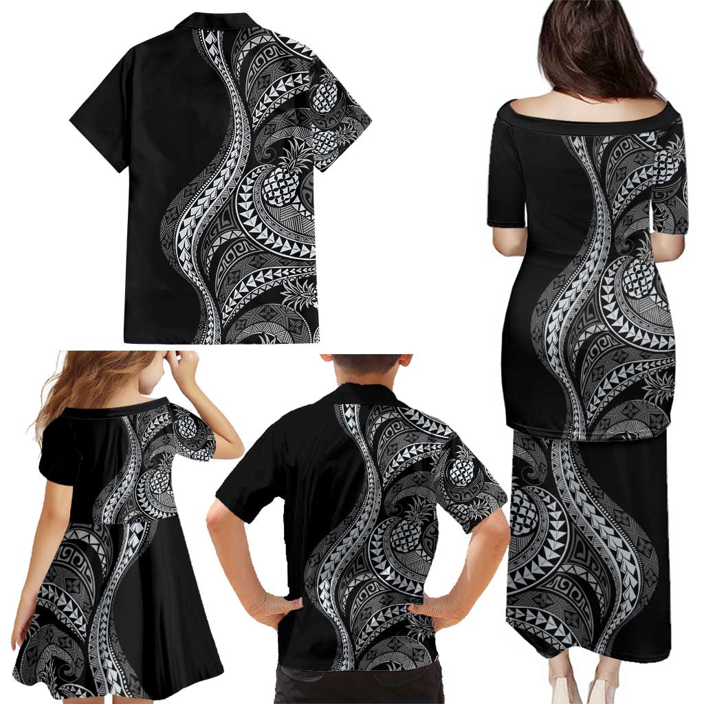 Hawaii Pineapple Gray Scale Tribal Pattern Family Matching Puletasi and Hawaiian Shirt LT01 - Polynesian Pride
