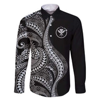 Hawaii Pineapple Gray Scale Tribal Pattern Family Matching Puletasi and Hawaiian Shirt LT01 Dad's Shirt - Long Sleeve Black - Polynesian Pride