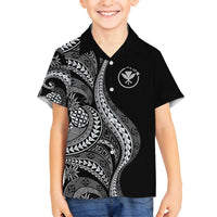 Hawaii Pineapple Gray Scale Tribal Pattern Family Matching Puletasi and Hawaiian Shirt LT01 Son's Shirt Black - Polynesian Pride