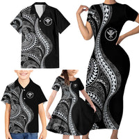 Hawaii Pineapple Gray Scale Tribal Pattern Family Matching Short Sleeve Bodycon Dress and Hawaiian Shirt - Polynesian Pride