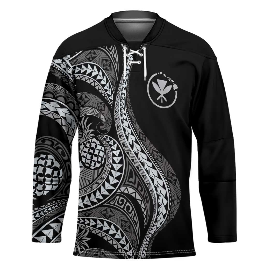 Hawaii Pineapple Gray Scale Tribal Pattern Hockey Jersey - Polynesian Pride