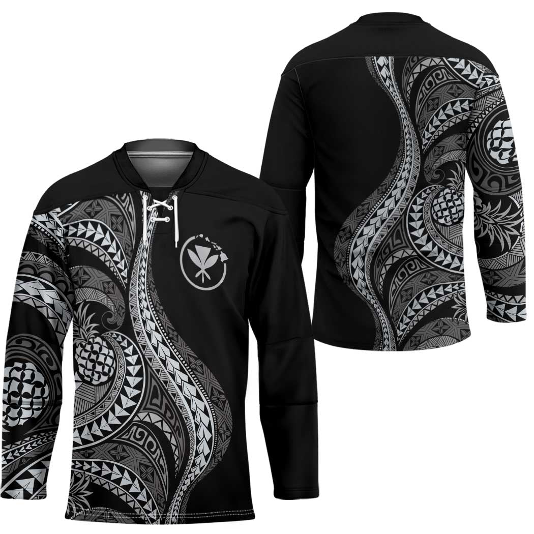 Hawaii Pineapple Gray Scale Tribal Pattern Hockey Jersey - Polynesian Pride