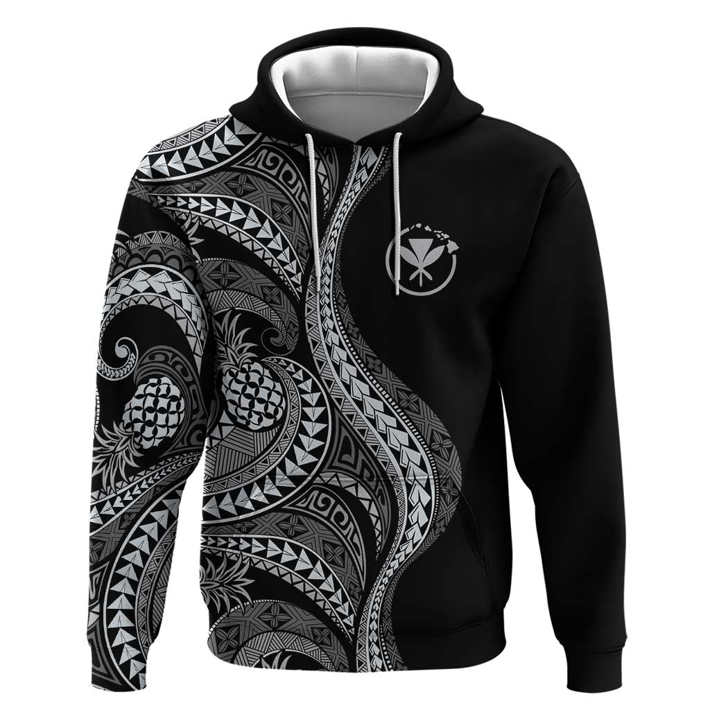 Hawaii Pineapple Gray Scale Tribal Pattern Hoodie - Polynesian Pride
