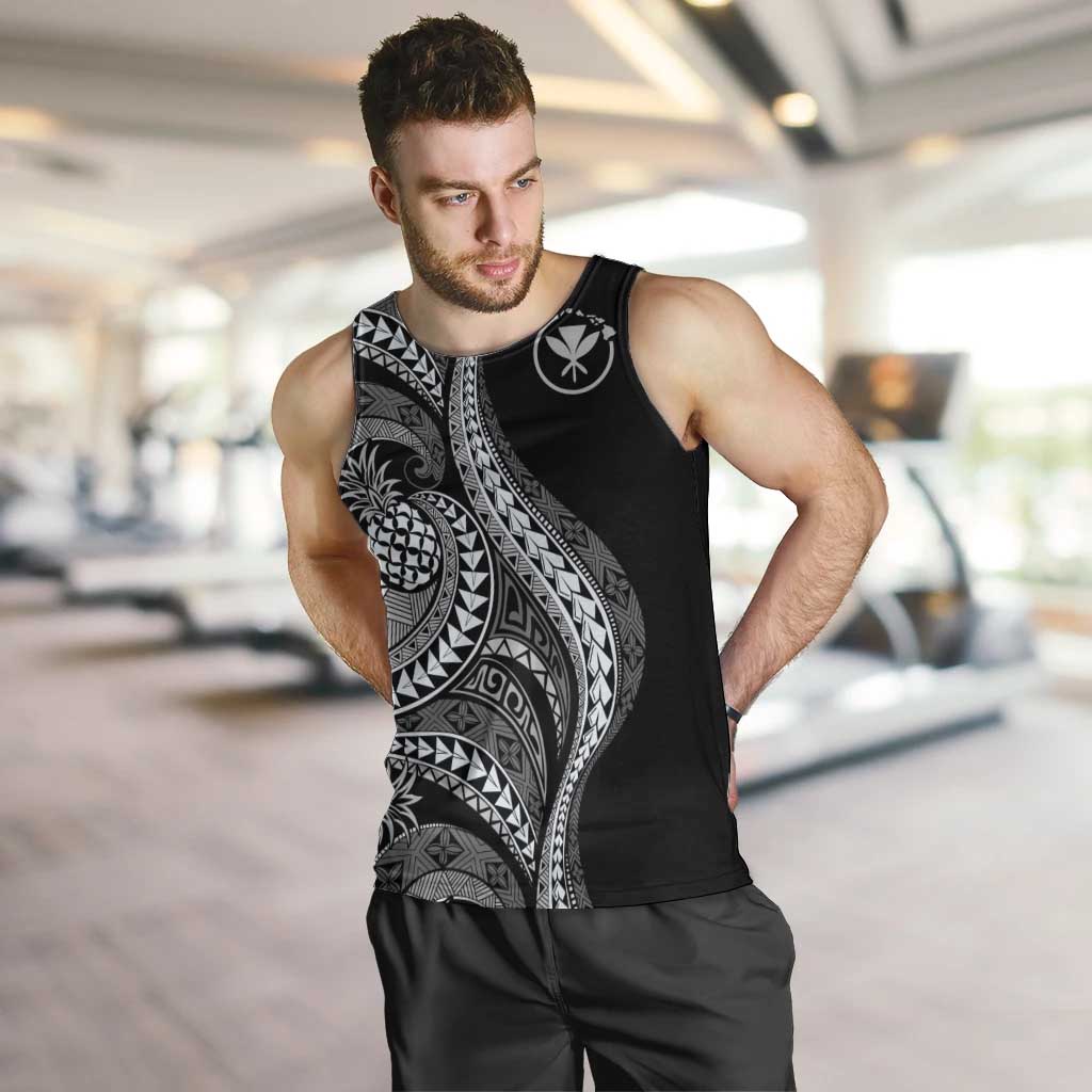 Hawaii Pineapple Gray Scale Tribal Pattern Men Tank Top LT01 Black - Polynesian Pride