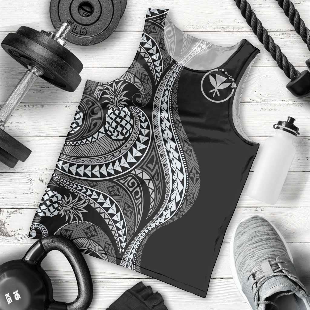 Hawaii Pineapple Gray Scale Tribal Pattern Men Tank Top LT01 - Polynesian Pride