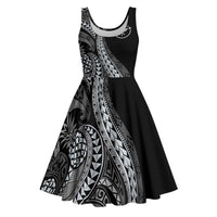 Hawaii Pineapple Gray Scale Tribal Pattern Midi Dress - Polynesian Pride
