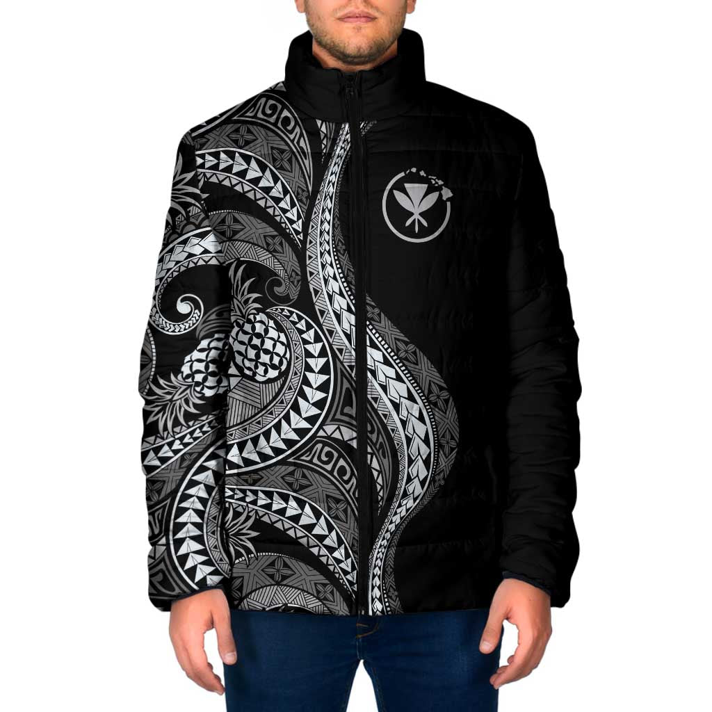 Hawaii Pineapple Gray Scale Tribal Pattern Padded Jacket LT01 Men Black - Polynesian Pride