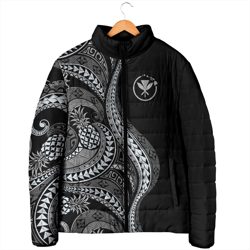 Hawaii Pineapple Gray Scale Tribal Pattern Padded Jacket LT01 - Polynesian Pride