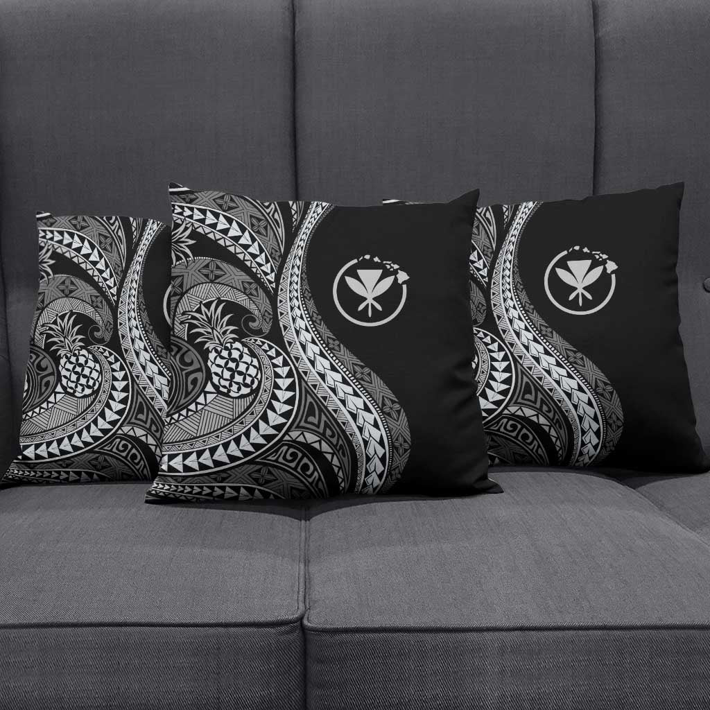 Hawaii Pineapple Gray Scale Tribal Pattern Pillow Cover - Polynesian Pride