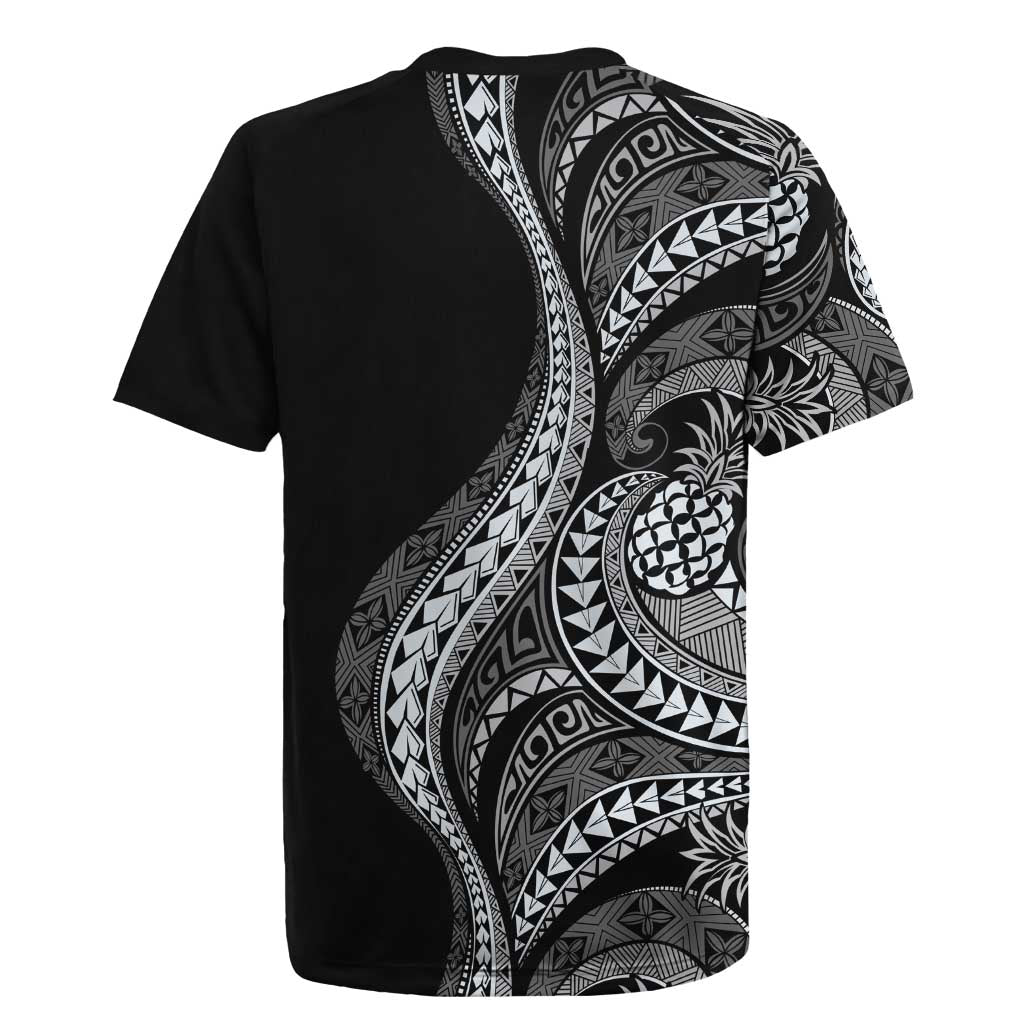 Hawaii Pineapple Gray Scale Tribal Pattern Rugby Jersey LT01 - Polynesian Pride