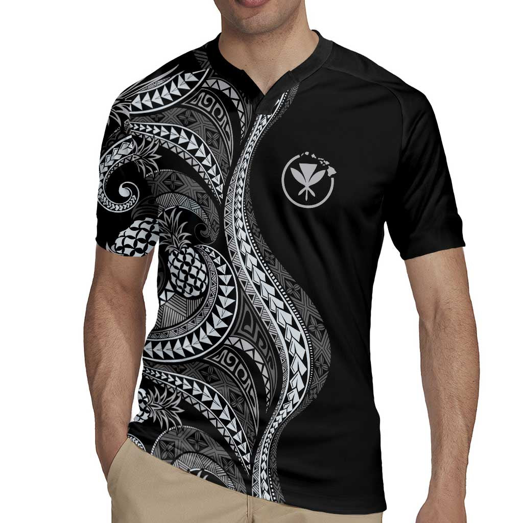 Hawaii Pineapple Gray Scale Tribal Pattern Rugby Jersey LT01 - Polynesian Pride