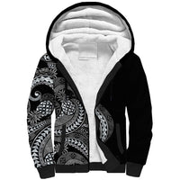 Hawaii Pineapple Gray Scale Tribal Pattern Sherpa Hoodie LT01 Unisex Black - Polynesian Pride