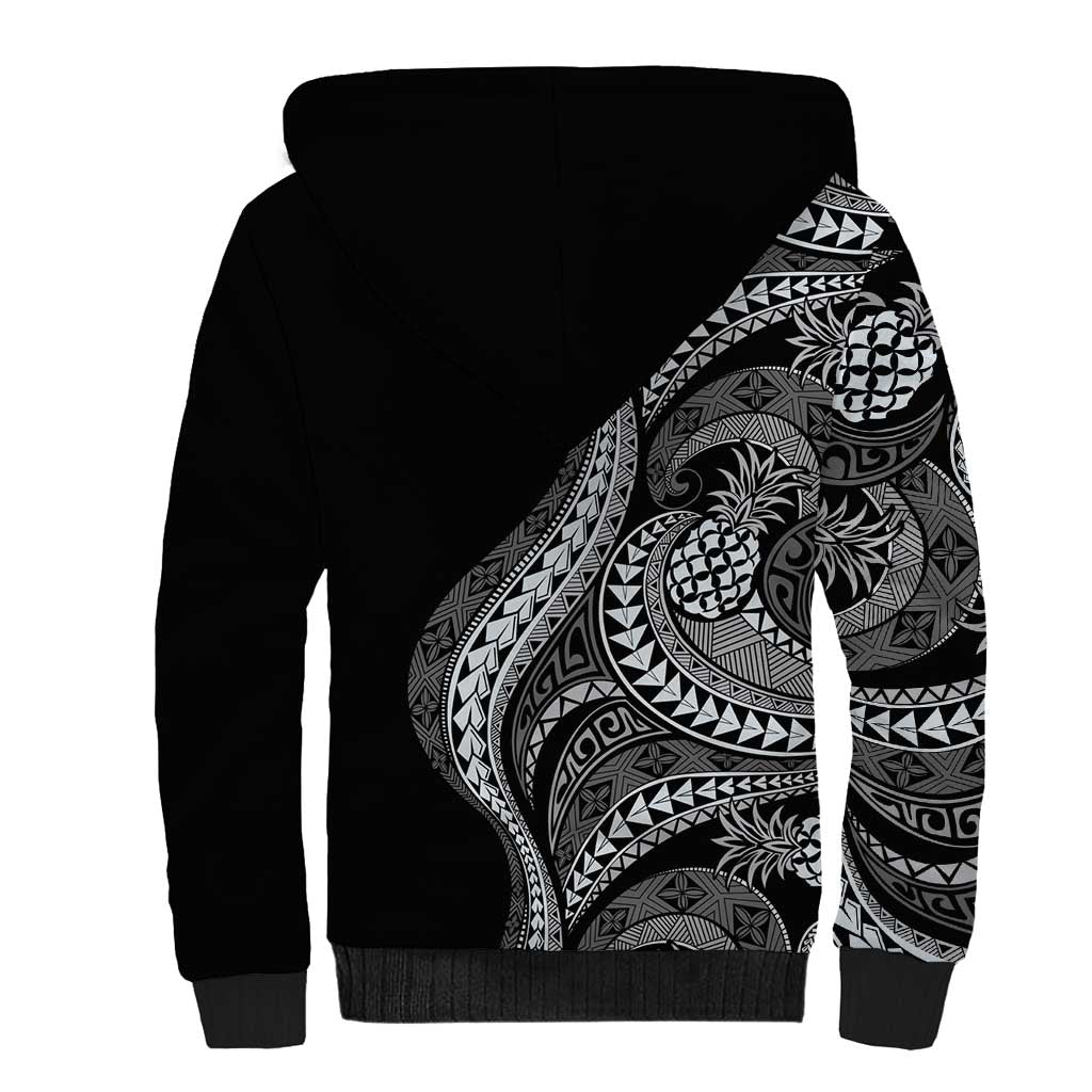 Hawaii Pineapple Gray Scale Tribal Pattern Sherpa Hoodie LT01 - Polynesian Pride
