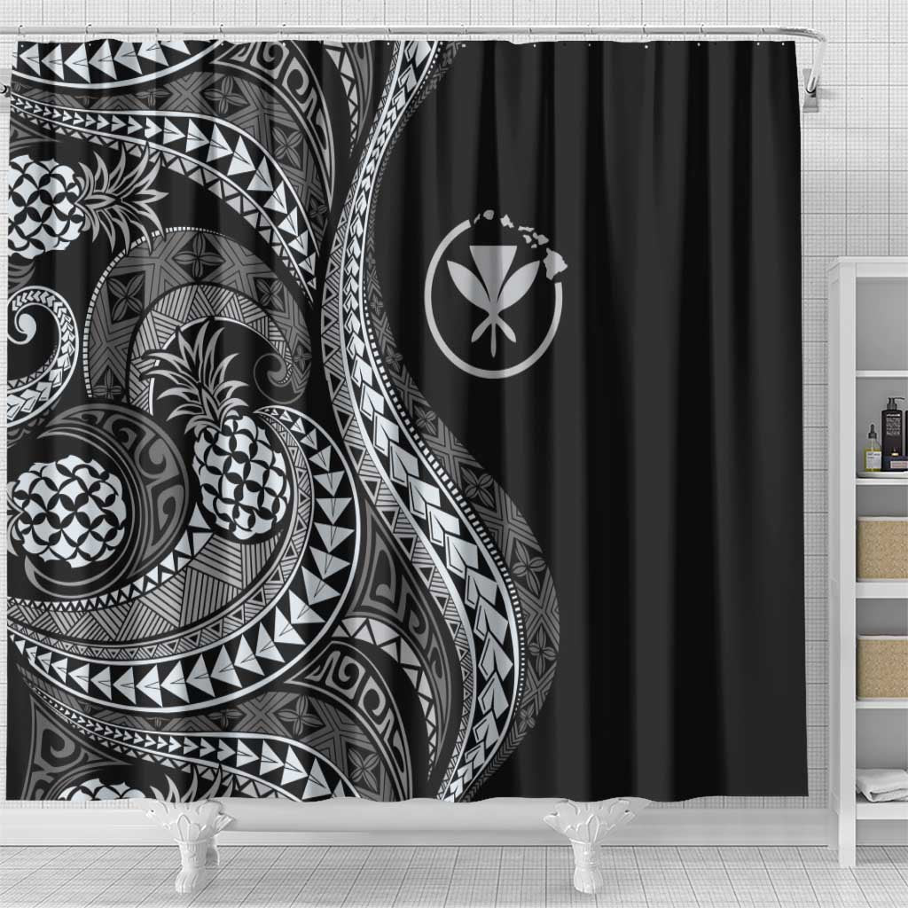 Hawaii Pineapple Gray Scale Tribal Pattern Shower Curtain - Polynesian Pride
