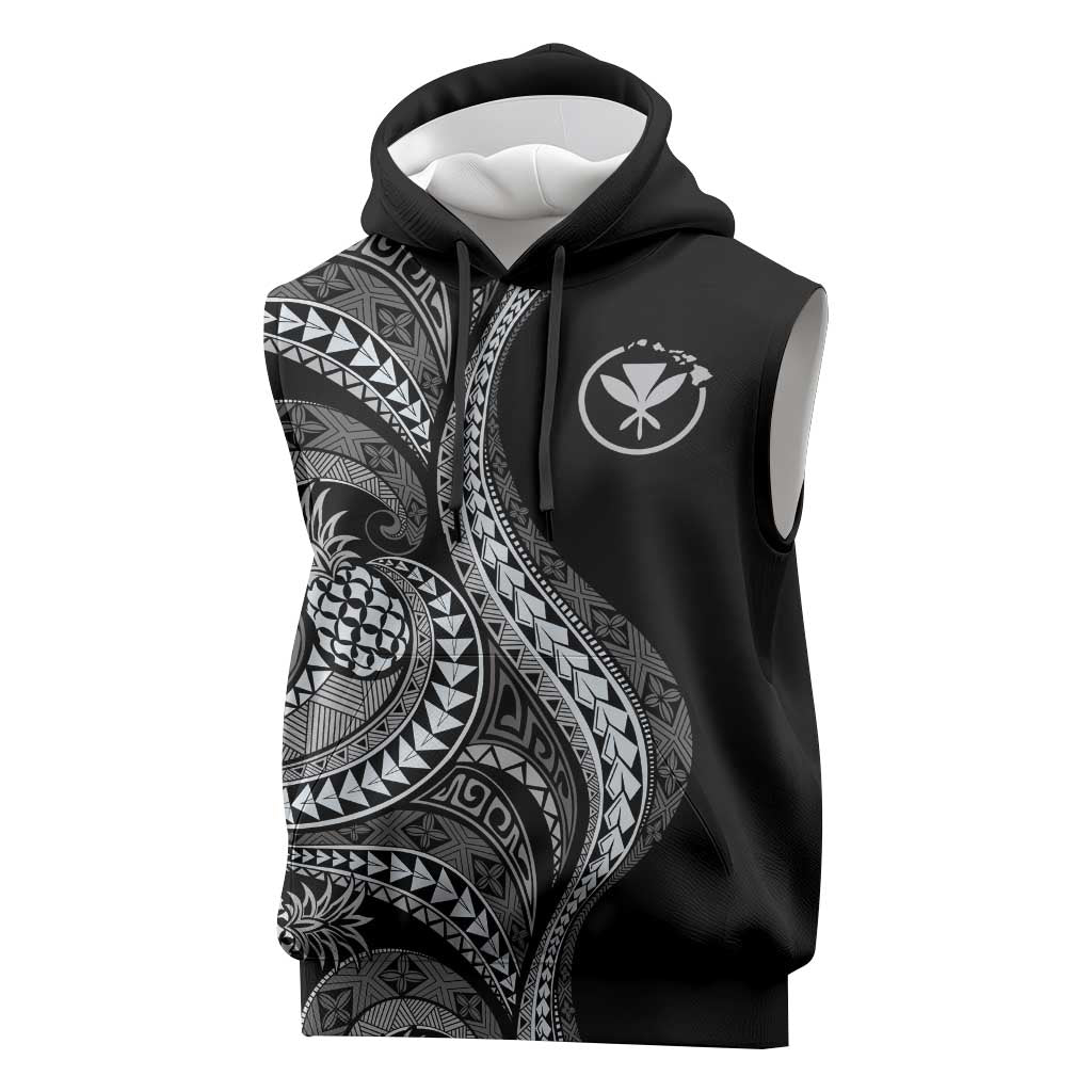 Hawaii Pineapple Gray Scale Tribal Pattern Sleeveless Hoodie - Polynesian Pride