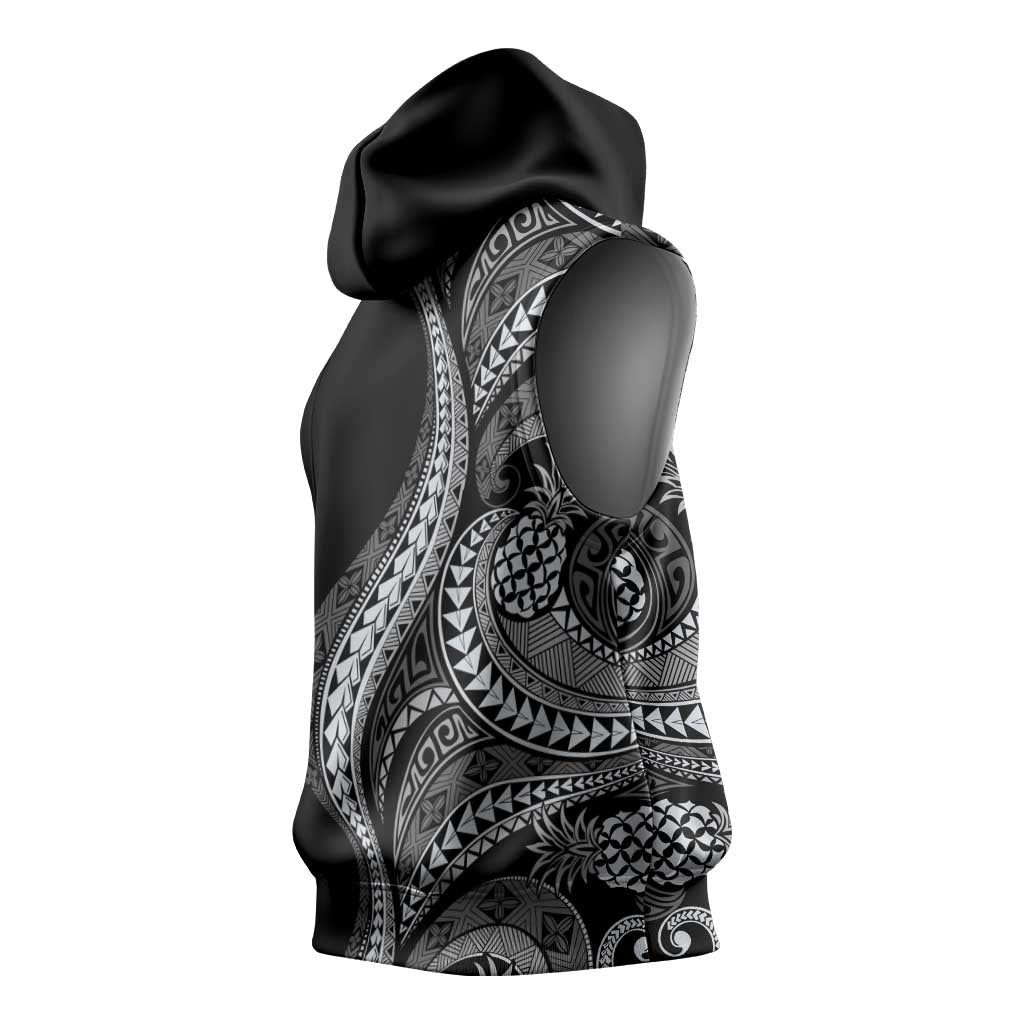 Hawaii Pineapple Gray Scale Tribal Pattern Sleeveless Hoodie - Polynesian Pride
