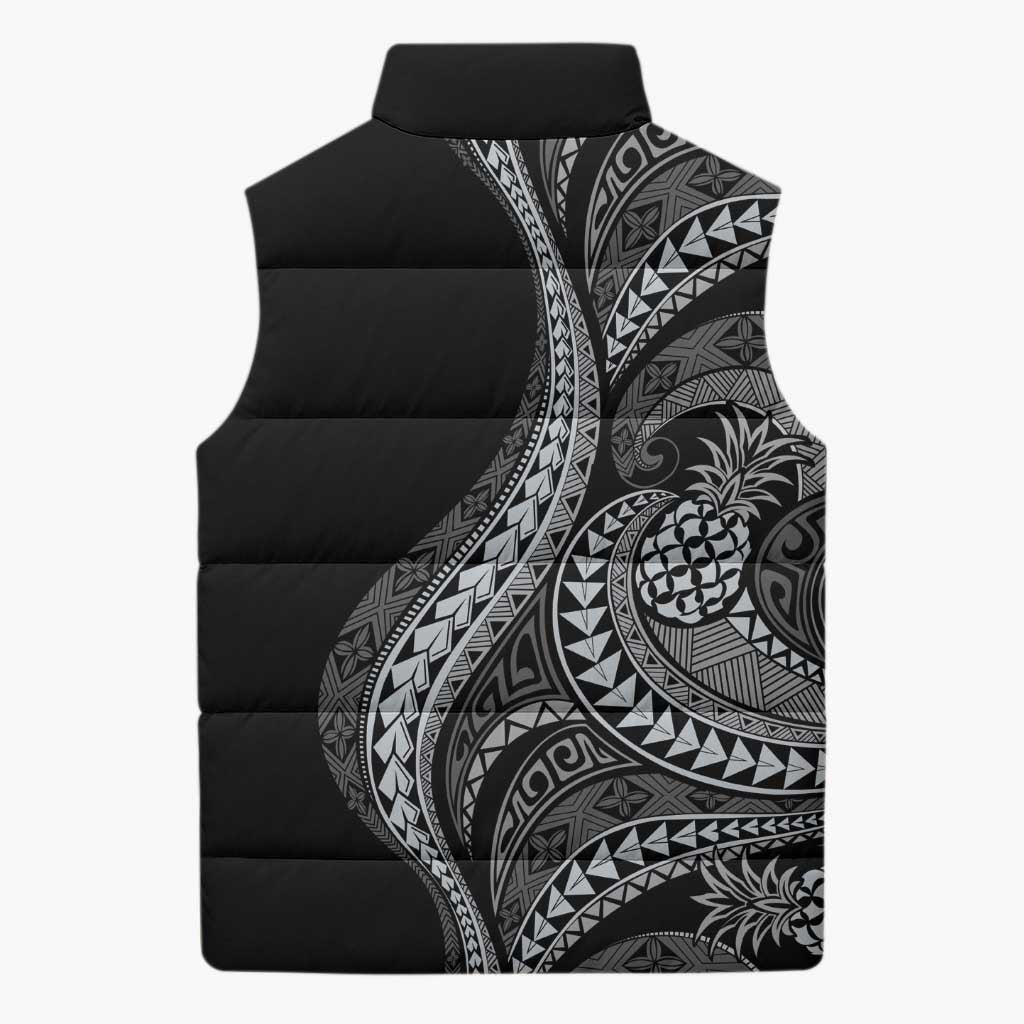 Hawaii Pineapple Gray Scale Tribal Pattern Sleeveless Puffer Jacket LT01 - Polynesian Pride