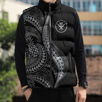 Hawaii Pineapple Gray Scale Tribal Pattern Sleeveless Puffer Jacket LT01 - Polynesian Pride