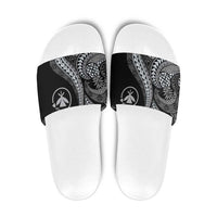 Hawaii Pineapple Gray Scale Tribal Pattern Slide Sandals - Polynesian Pride