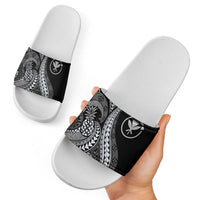 Hawaii Pineapple Gray Scale Tribal Pattern Slide Sandals - Polynesian Pride
